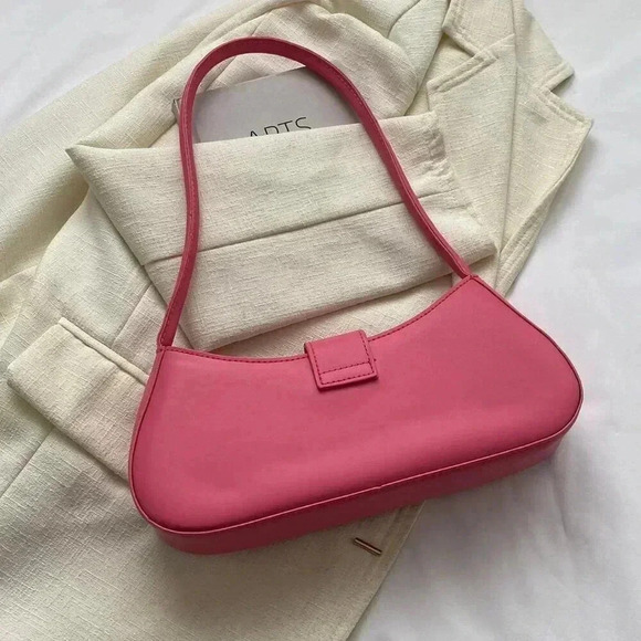 Pink Women's Medium Zipper Bag Minimalist Adjustable Strap Shoulder Bag - Picture 3 of 5